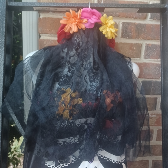 Vibrant Asymmetrical Skeleton Dress with Floral Accents - Picture 4 of 5